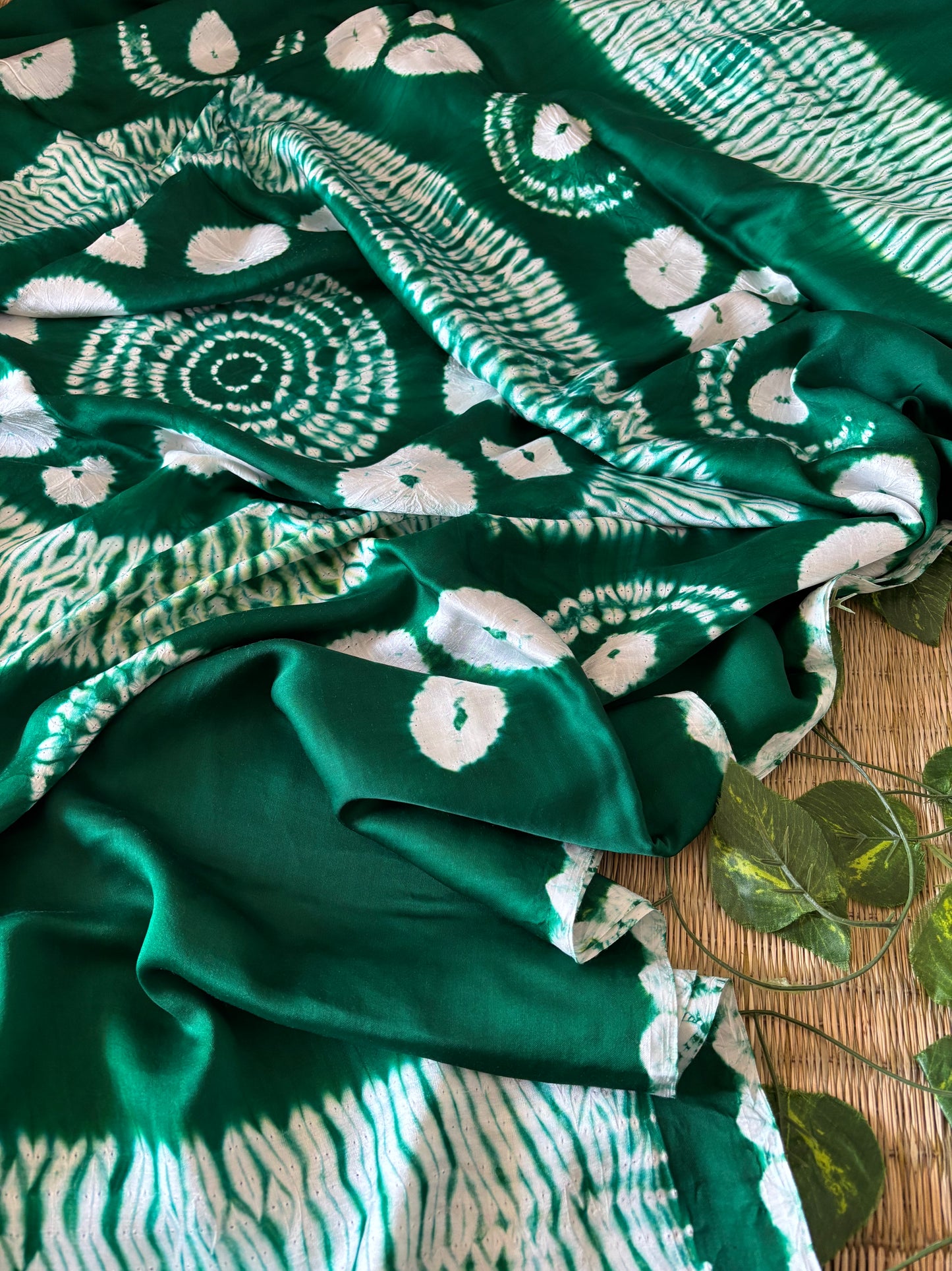 Modal Needle Shibori Saree (Bottle Green)