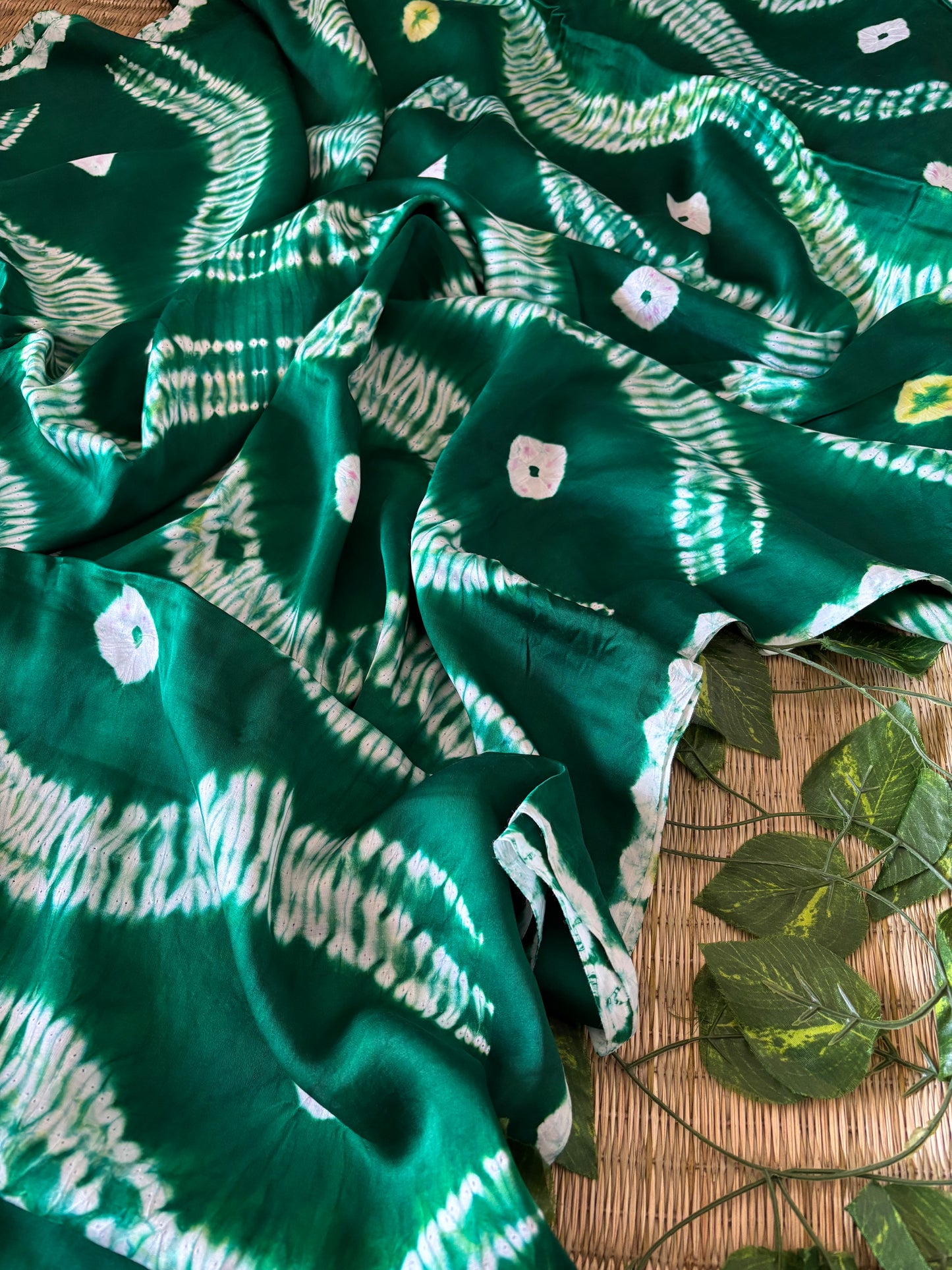 Modal Needle Shibori Saree (Bottle Green)