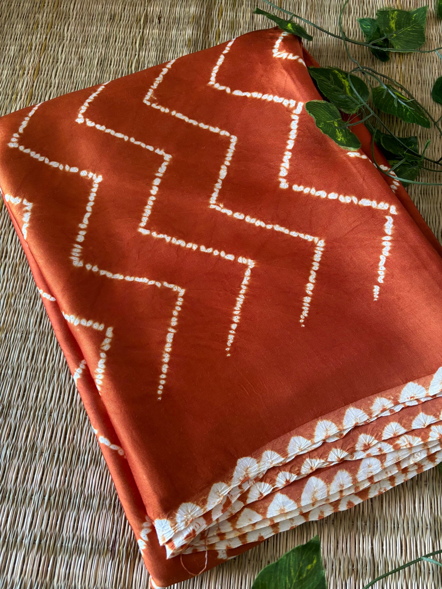 Modal Needle Shibori Saree (Rust Orange)