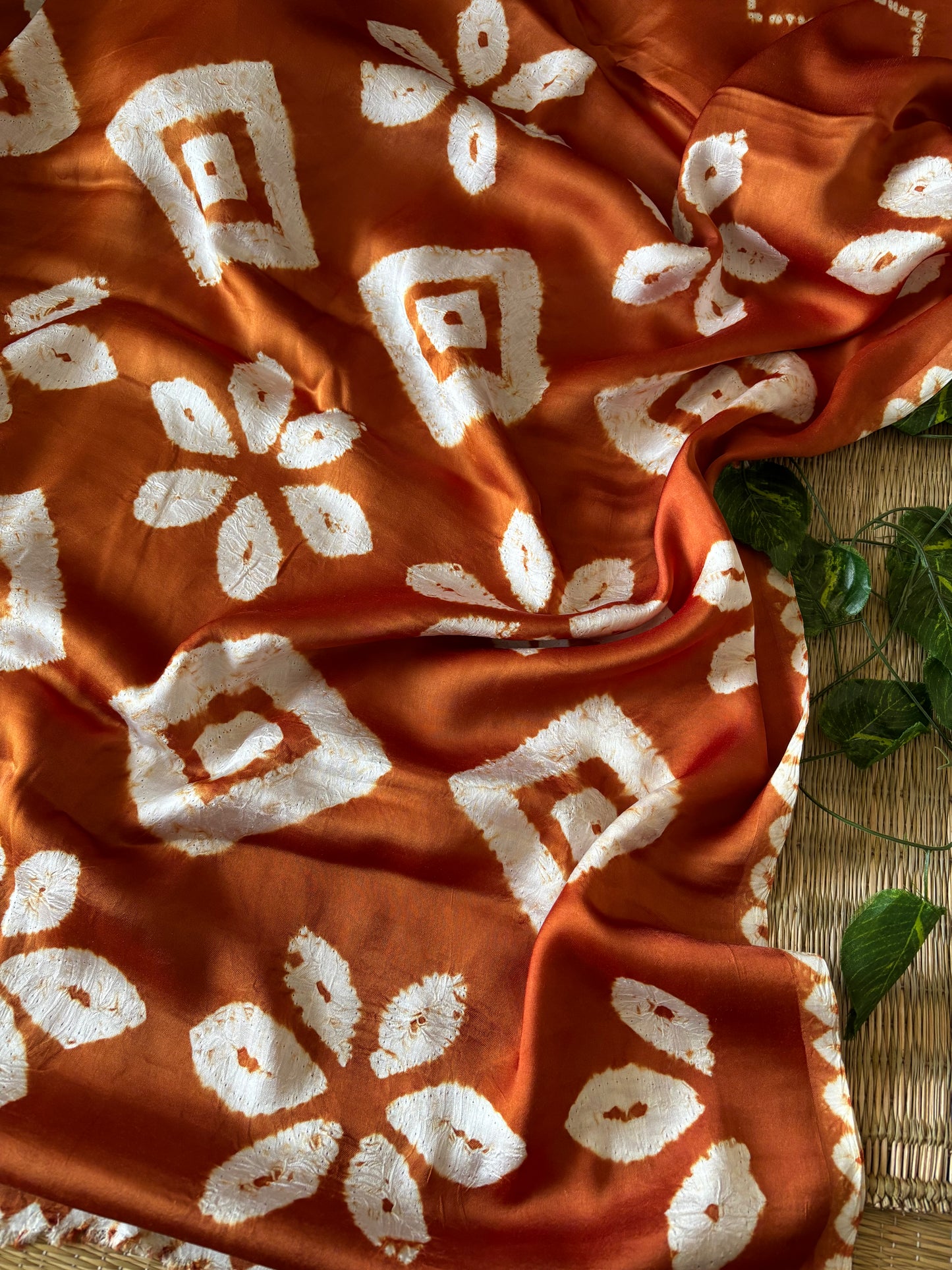 Modal Needle Shibori Saree (Rust Orange)
