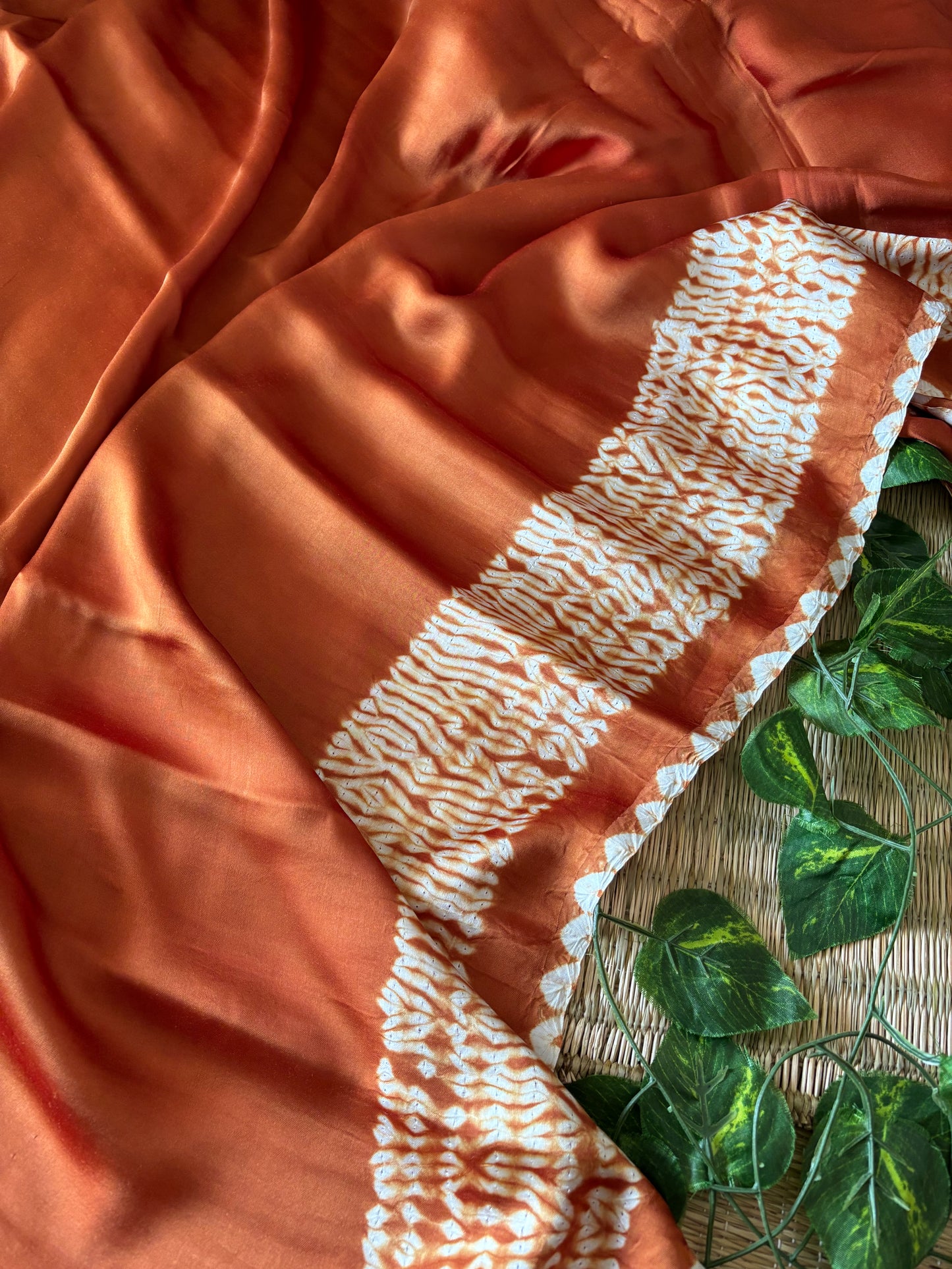 Modal Needle Shibori Saree (Rust Orange)