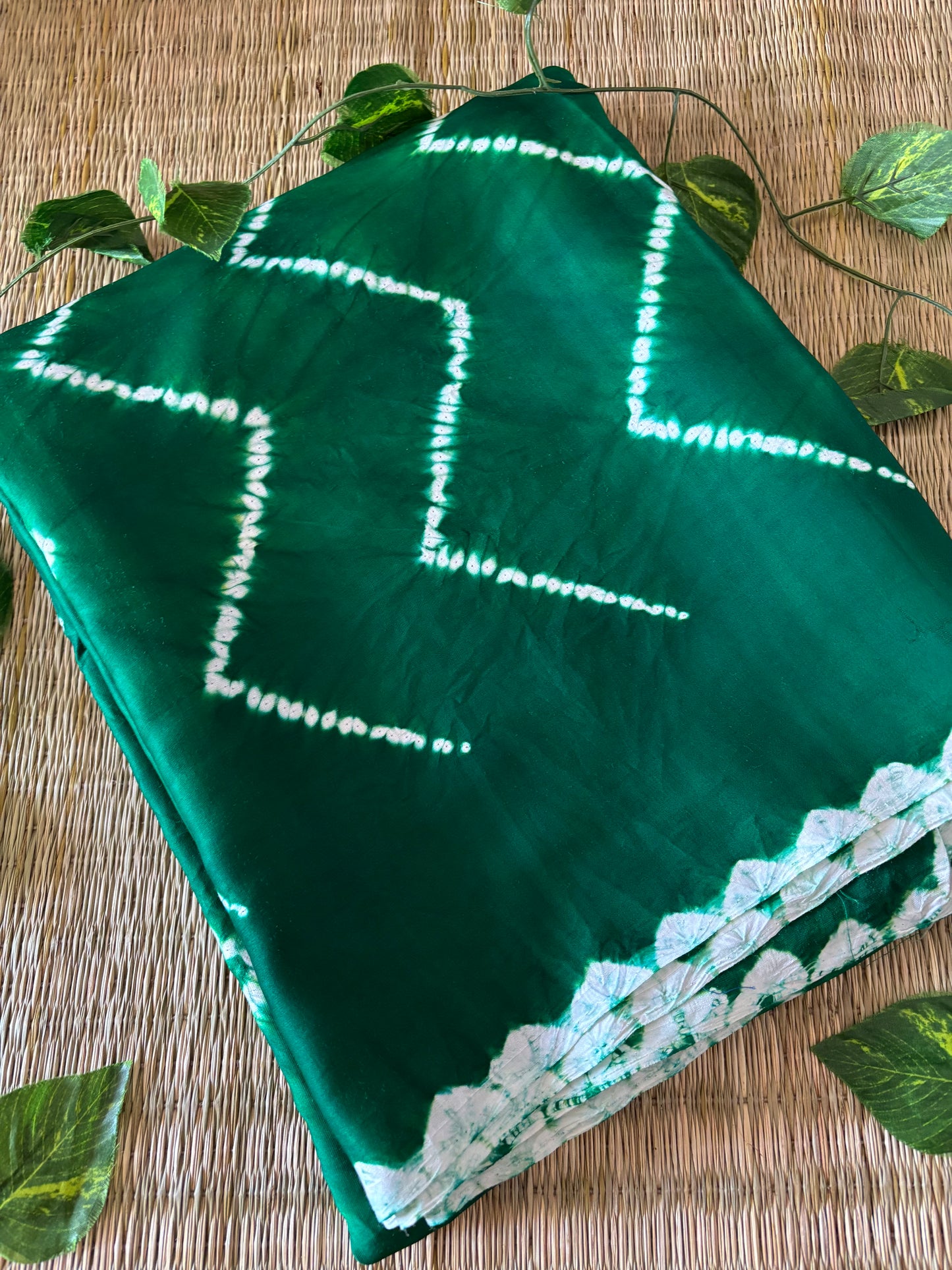 Modal Needle Shibori Saree (Bottle Green)