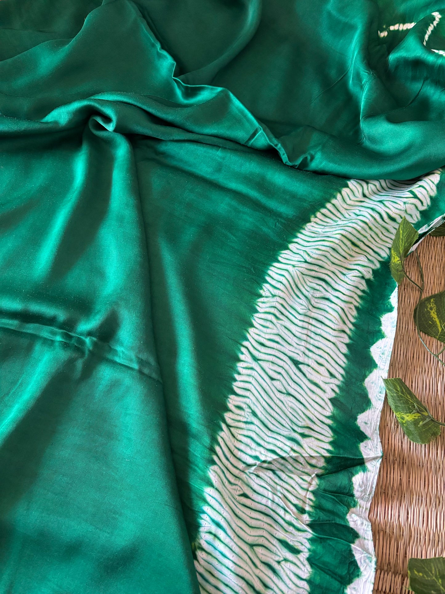 Modal Needle Shibori Saree (Bottle Green)