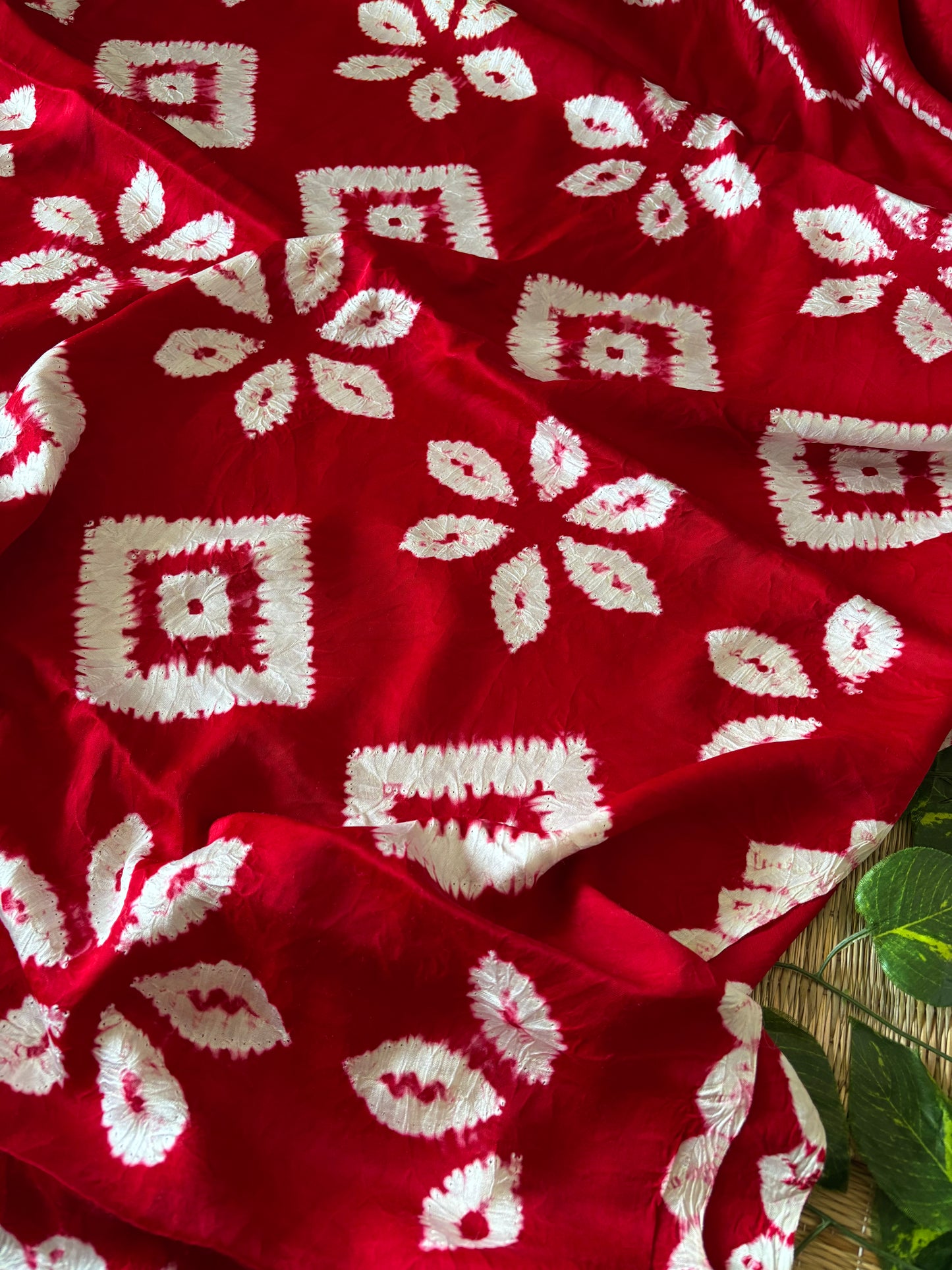 Modal Needle Shibori Saree (Red)
