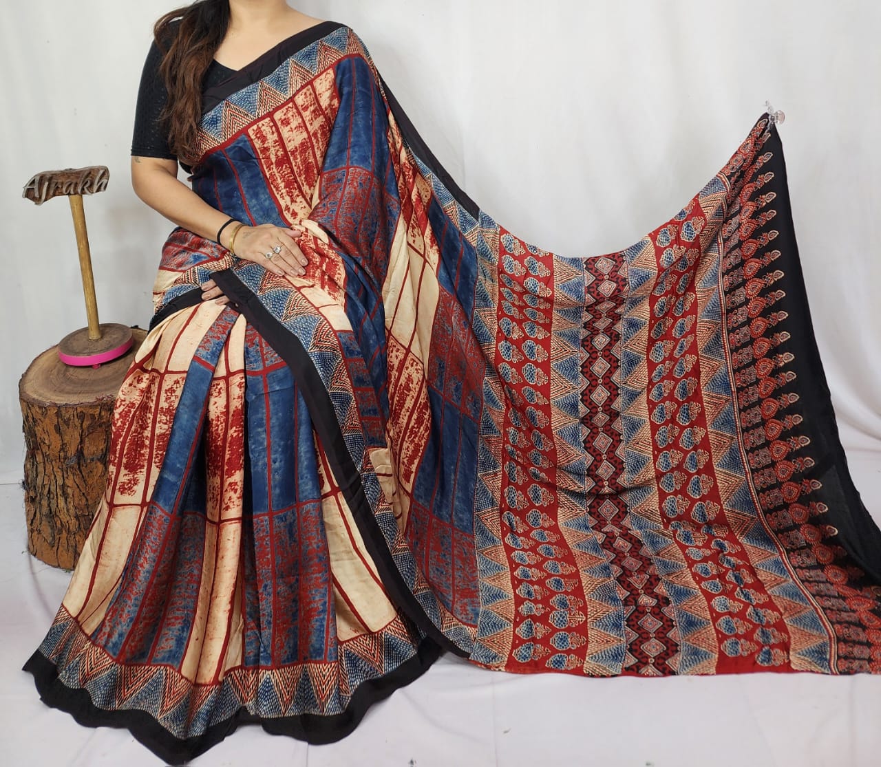 Ajrakh Modal Silk Saree