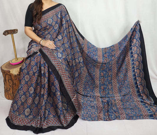 Ajrakh Modal Silk Saree