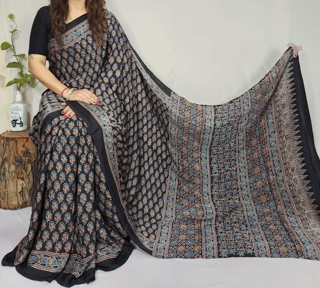 Ajrakh Modal Silk Saree