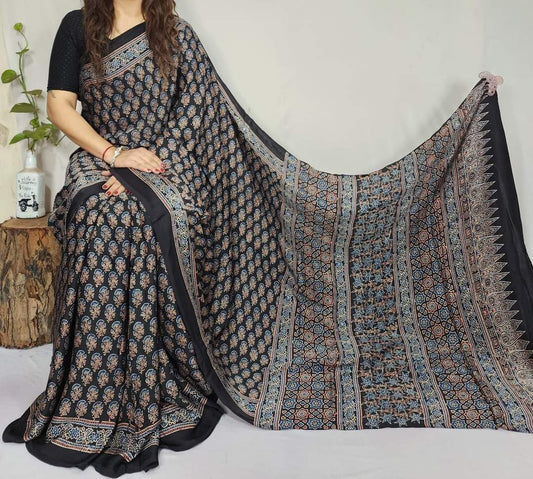Ajrakh Modal Silk Saree