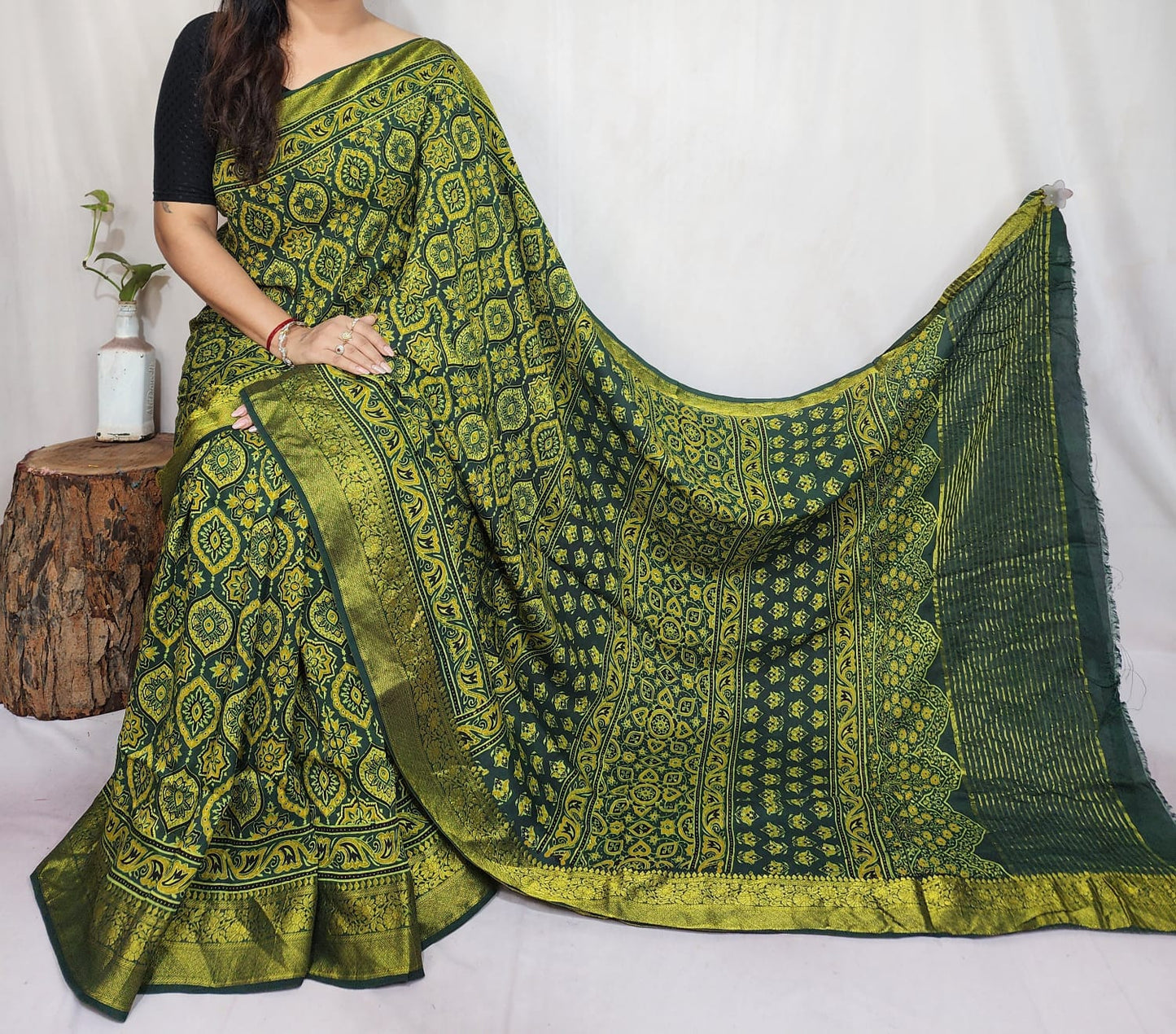 Ajrakh Dola Silk Saree