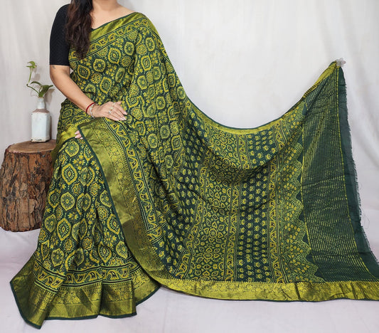 Ajrakh Dola Silk Saree