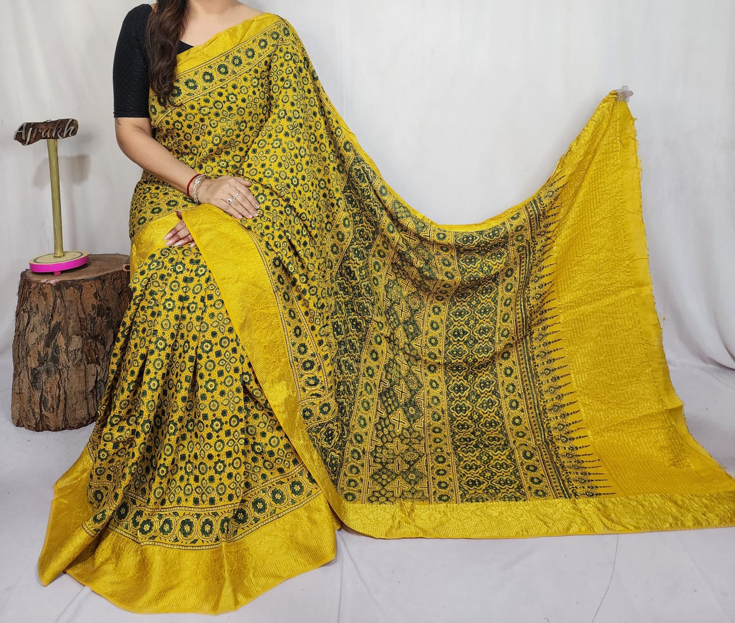 Ajrakh Dola Silk Sarees