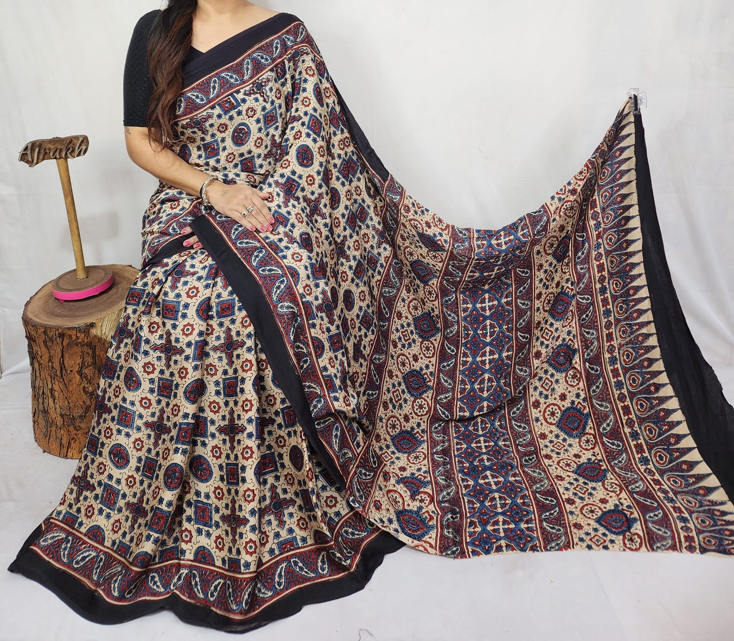 Ajrakh Modal Silk Saree