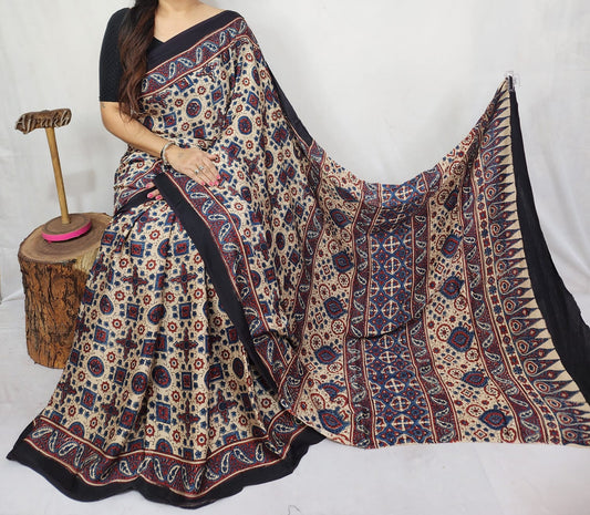 Ajrakh Modal Silk Saree