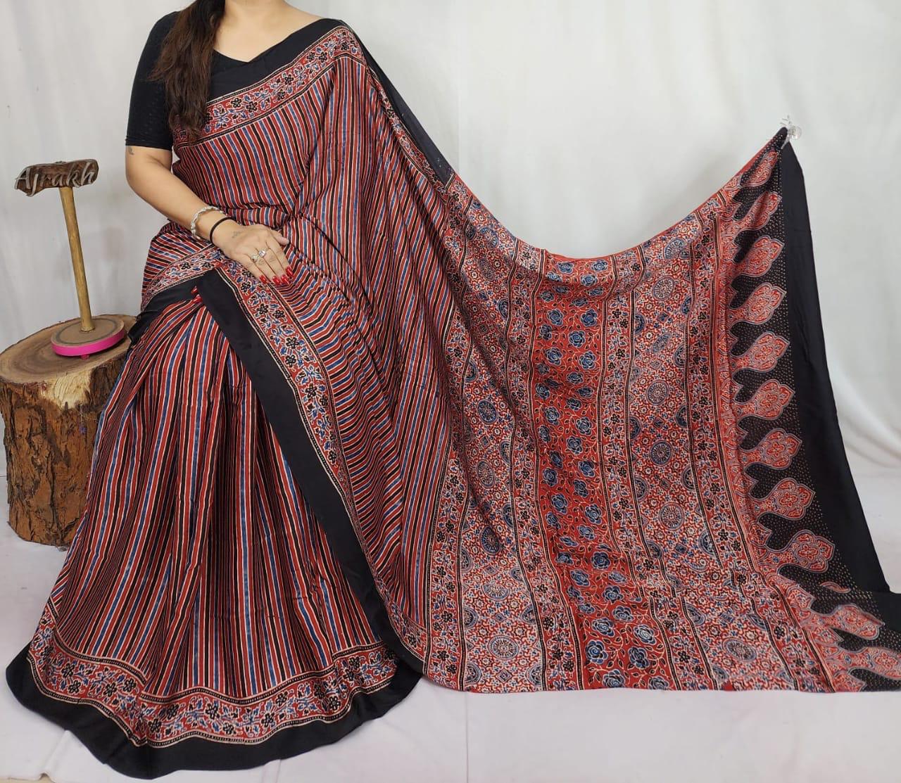 Ajrakh Modal Silk Saree
