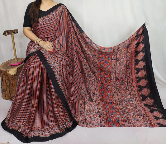 Ajrakh Modal Silk Saree