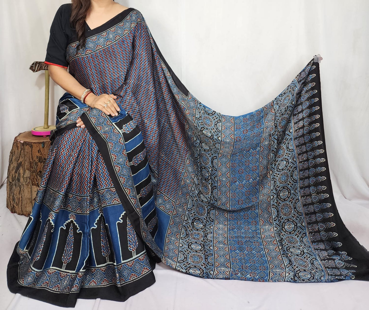 Ajrakh Modal Silk Saree