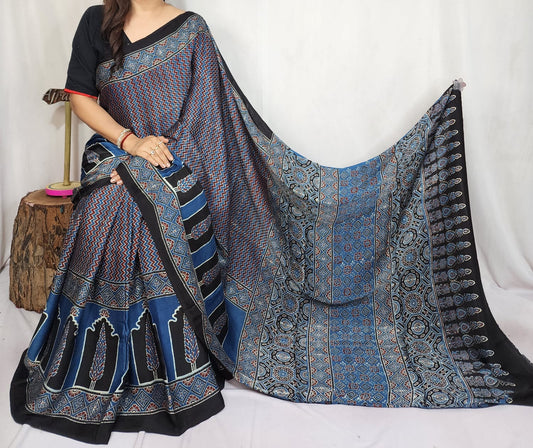 Ajrakh Modal Silk Saree