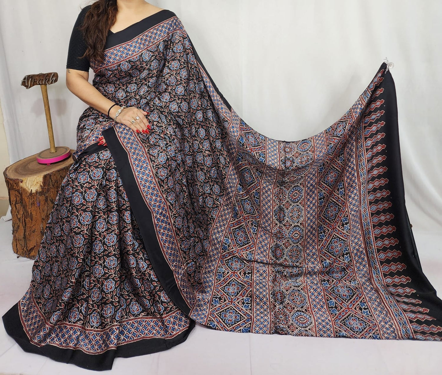 Ajrakh Modal Silk Saree