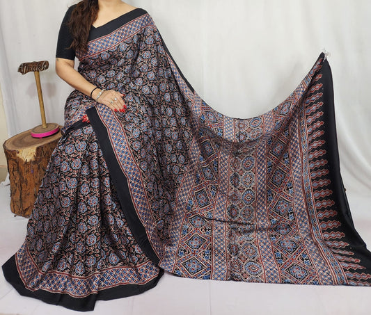 Ajrakh Modal Silk Saree