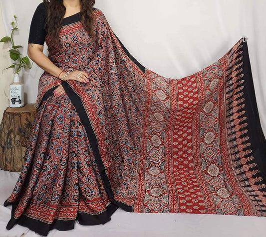 Ajrakh Modal Silk Saree