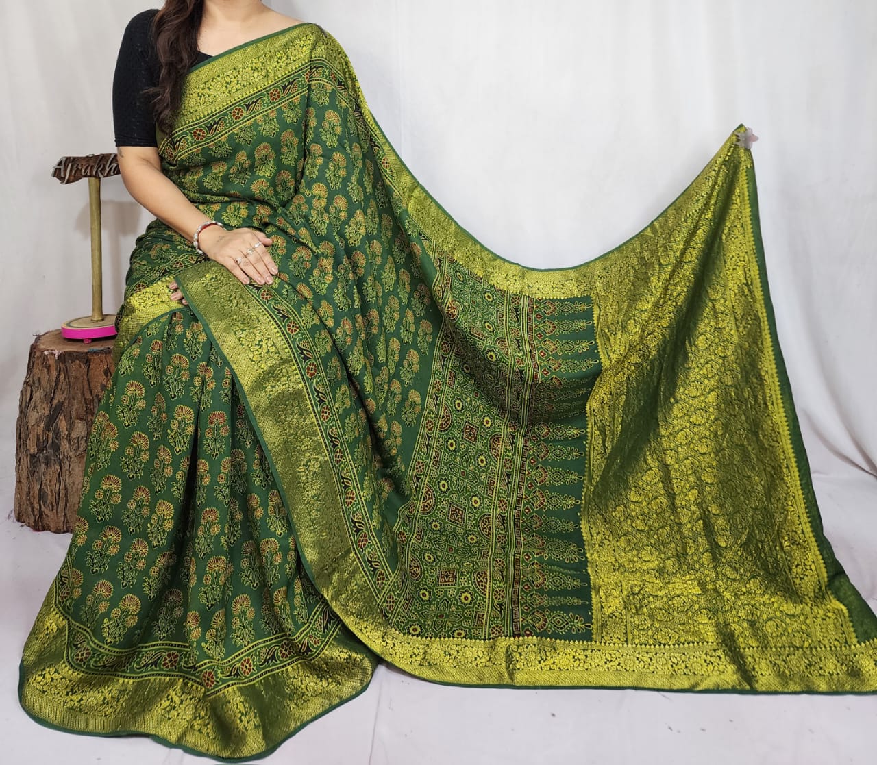 Ajrakh Dola Silk Saree