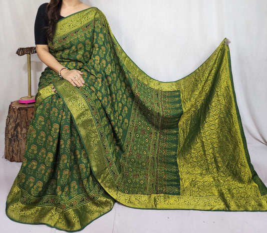 Ajrakh Dola Silk Saree