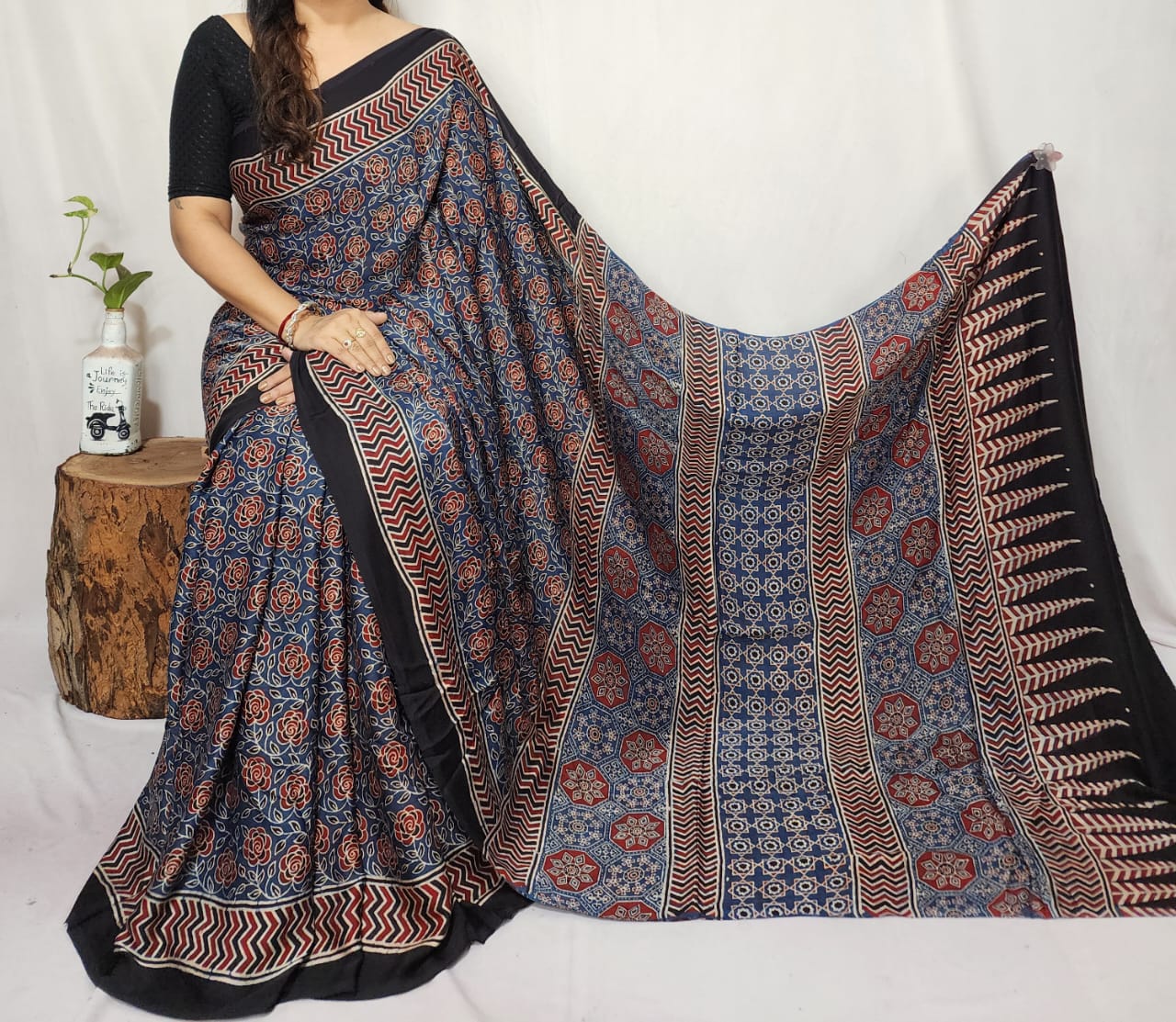 Ajrakh Modal Silk Saree