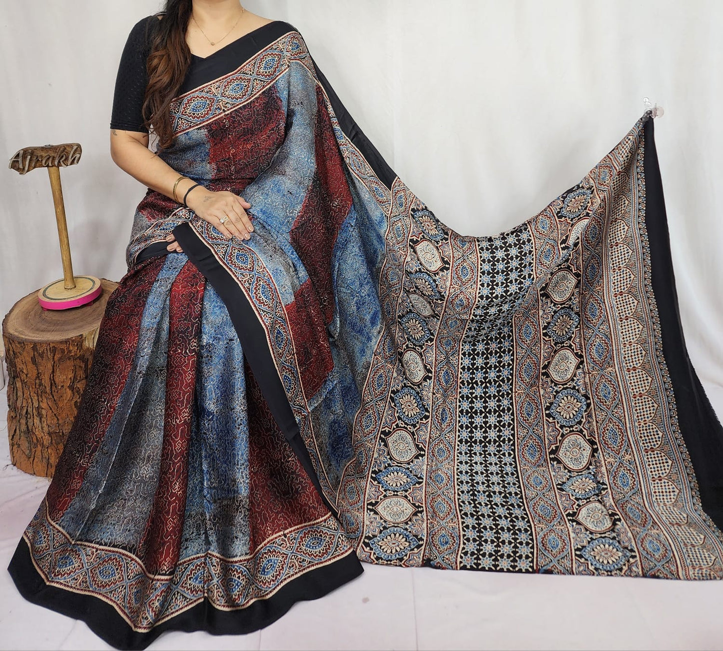 Ajrakh Modal Silk Saree