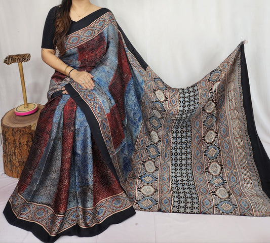 Ajrakh Modal Silk Saree