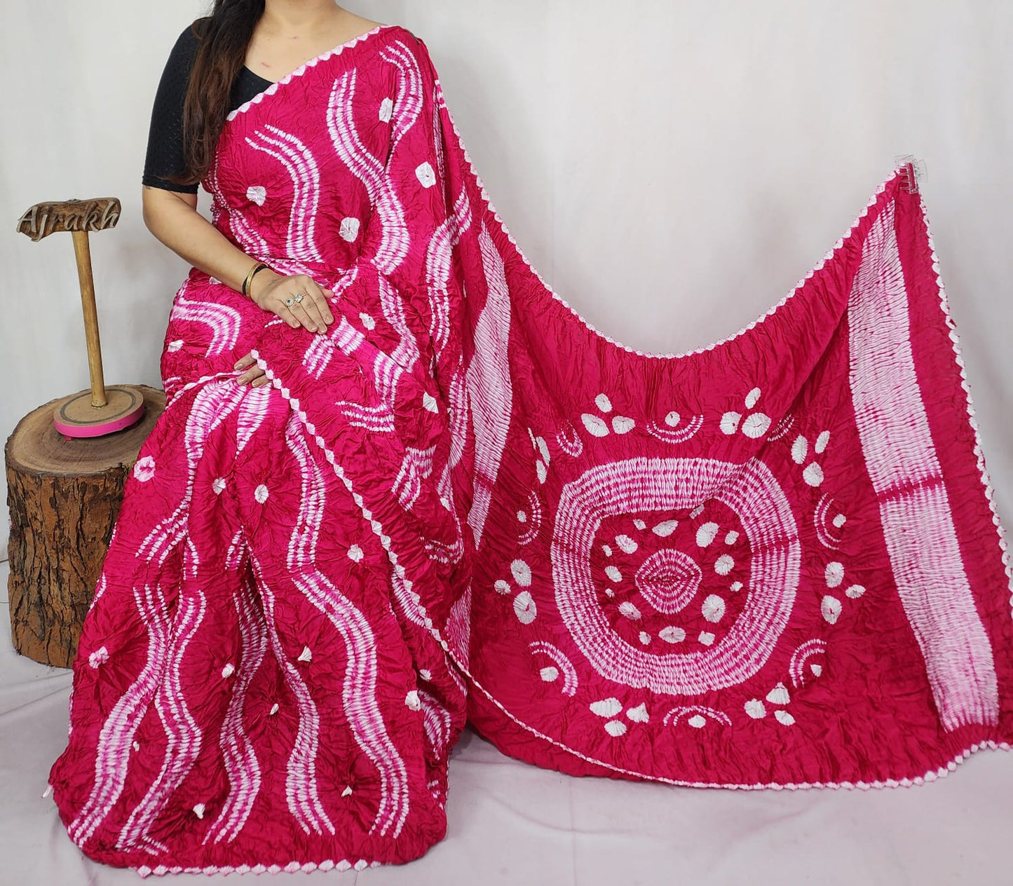Modal Needle Shibori Saree (Rani Pink)