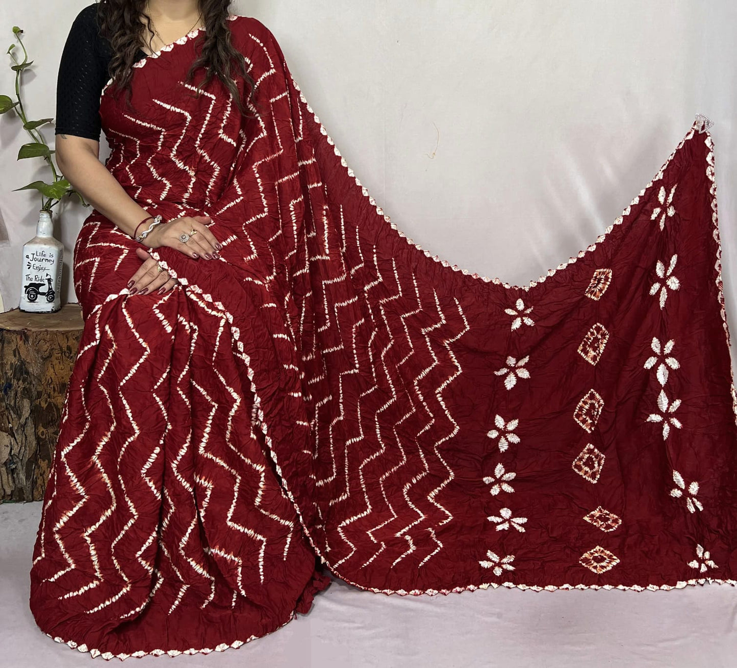 Modal Needle Shibori Saree (Maroon)