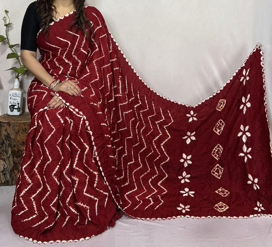 Modal Needle Shibori Saree (Maroon)