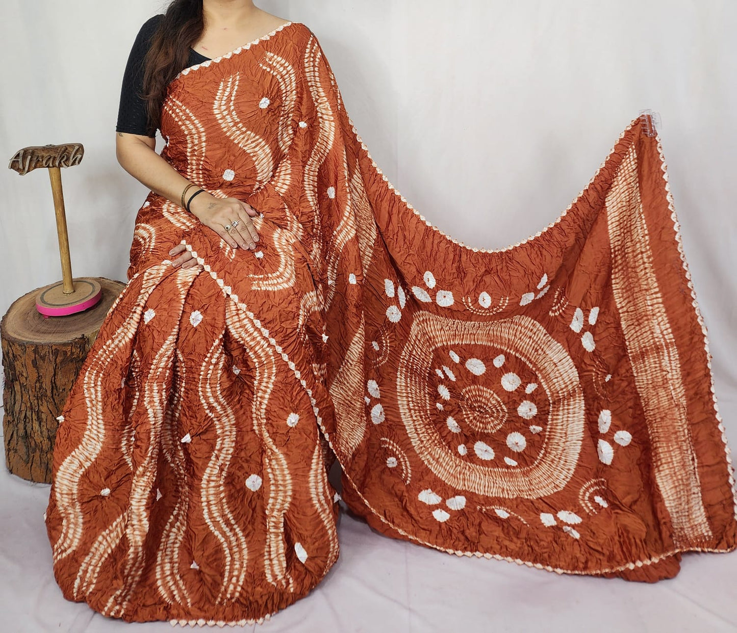 Modal Needle Shibori Saree (Rust Orange)