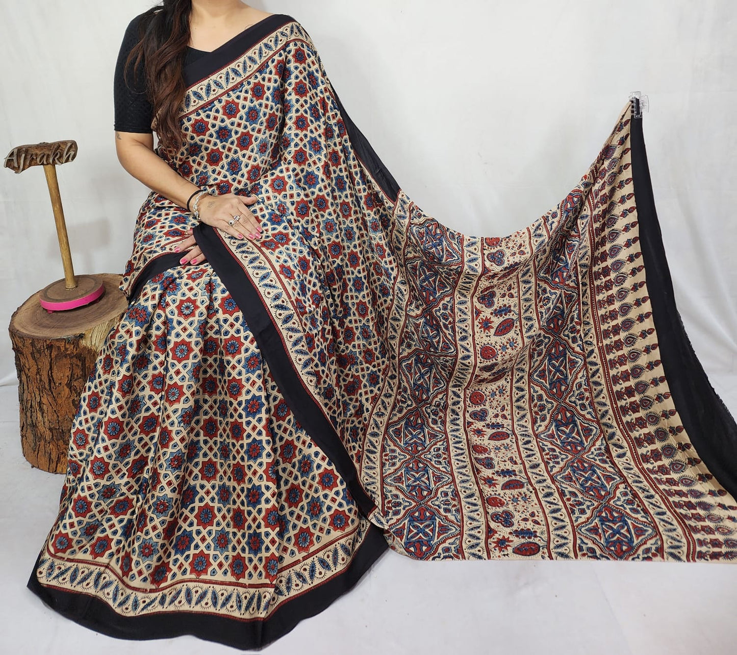 Ajrakh Modal Silk Saree
