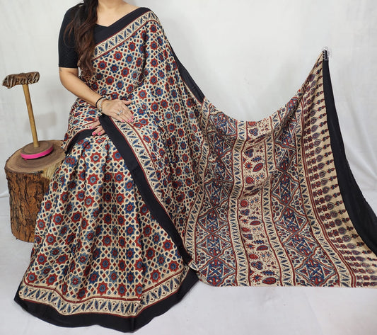 Ajrakh Modal Silk Saree