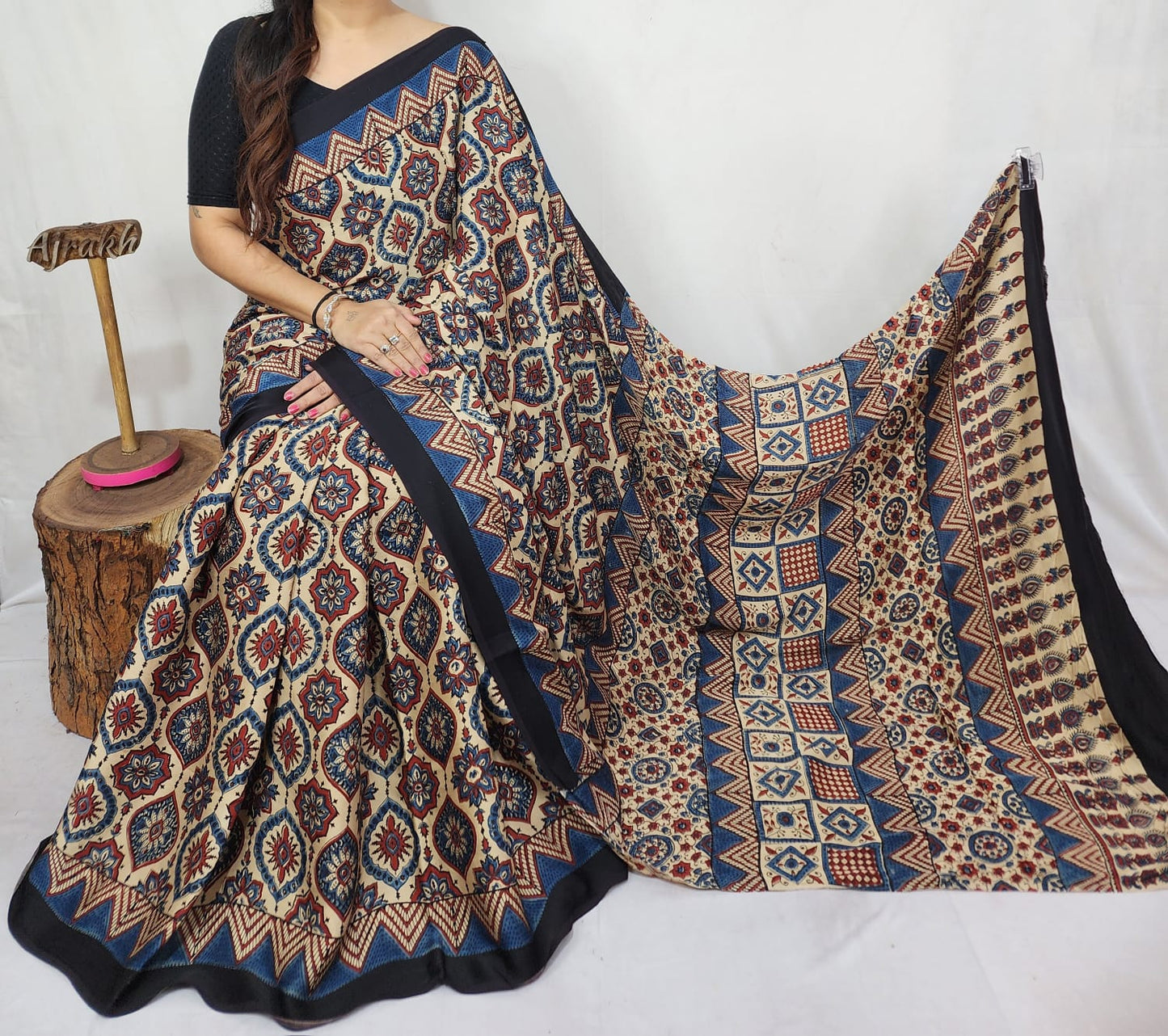 Ajrakh Modal Silk Saree