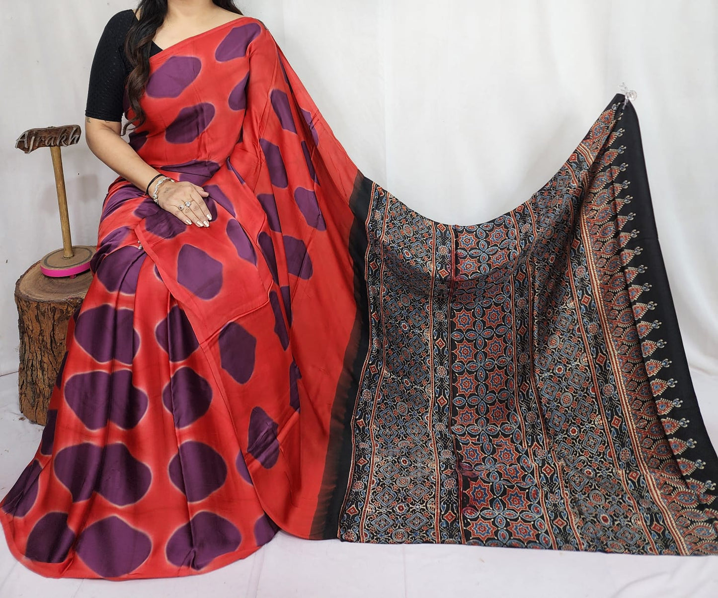 Modal Clamp Ajrakh Saree
