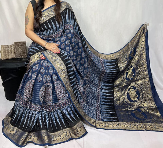 Ajrakh Dola Silk Saree