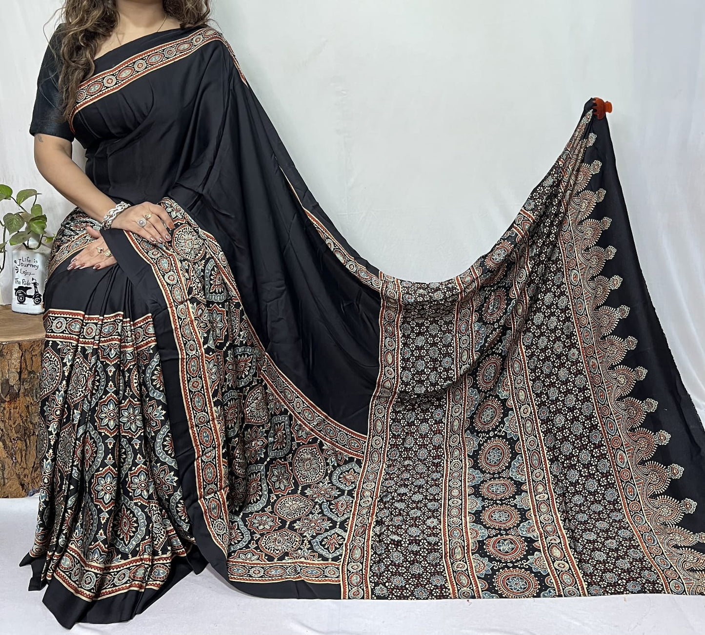 Ajrakh Modal Silk Saree