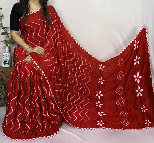 Modal Needle Shibori Saree (Red)