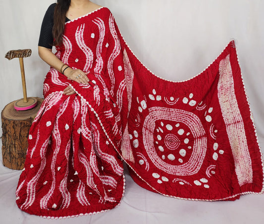 Modal Needle Shibori Saree (Red)