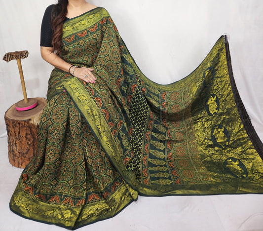 Ajrakh Dola Silk Saree