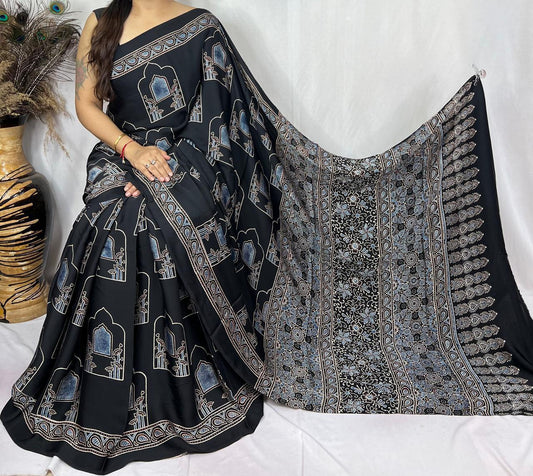 Ajrakh Modal Silk Saree