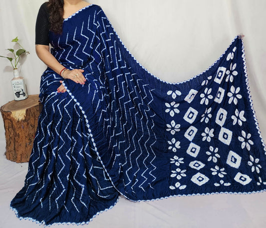 Modal Needle Shibori Saree(Indigo blue)