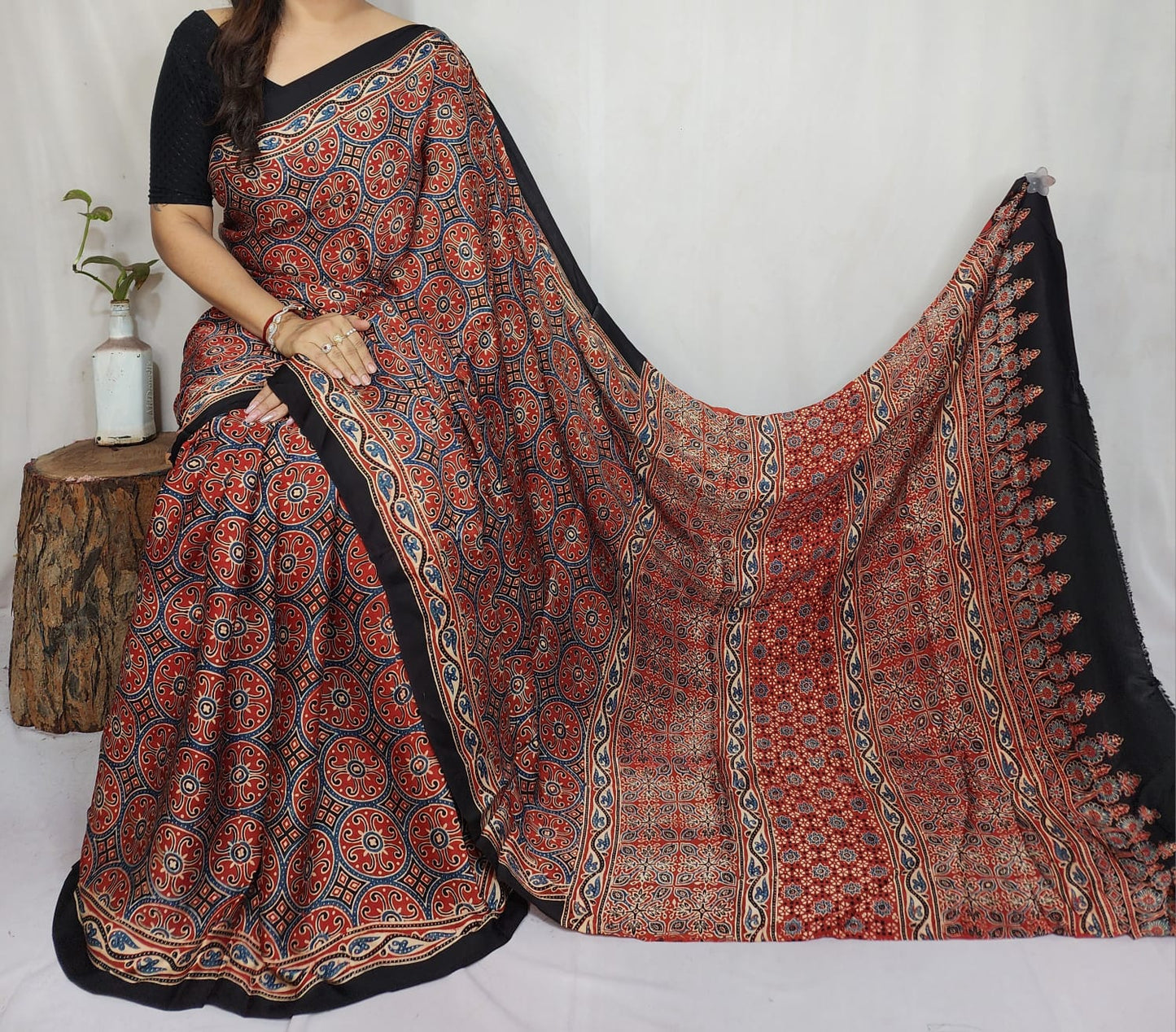 Ajrakh Modal Silk Saree