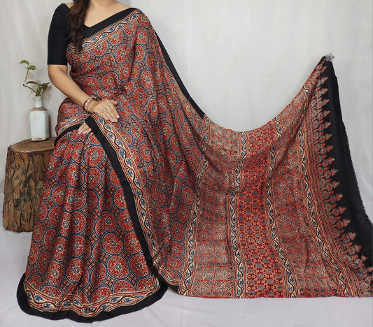 Ajrakh Modal Silk Saree