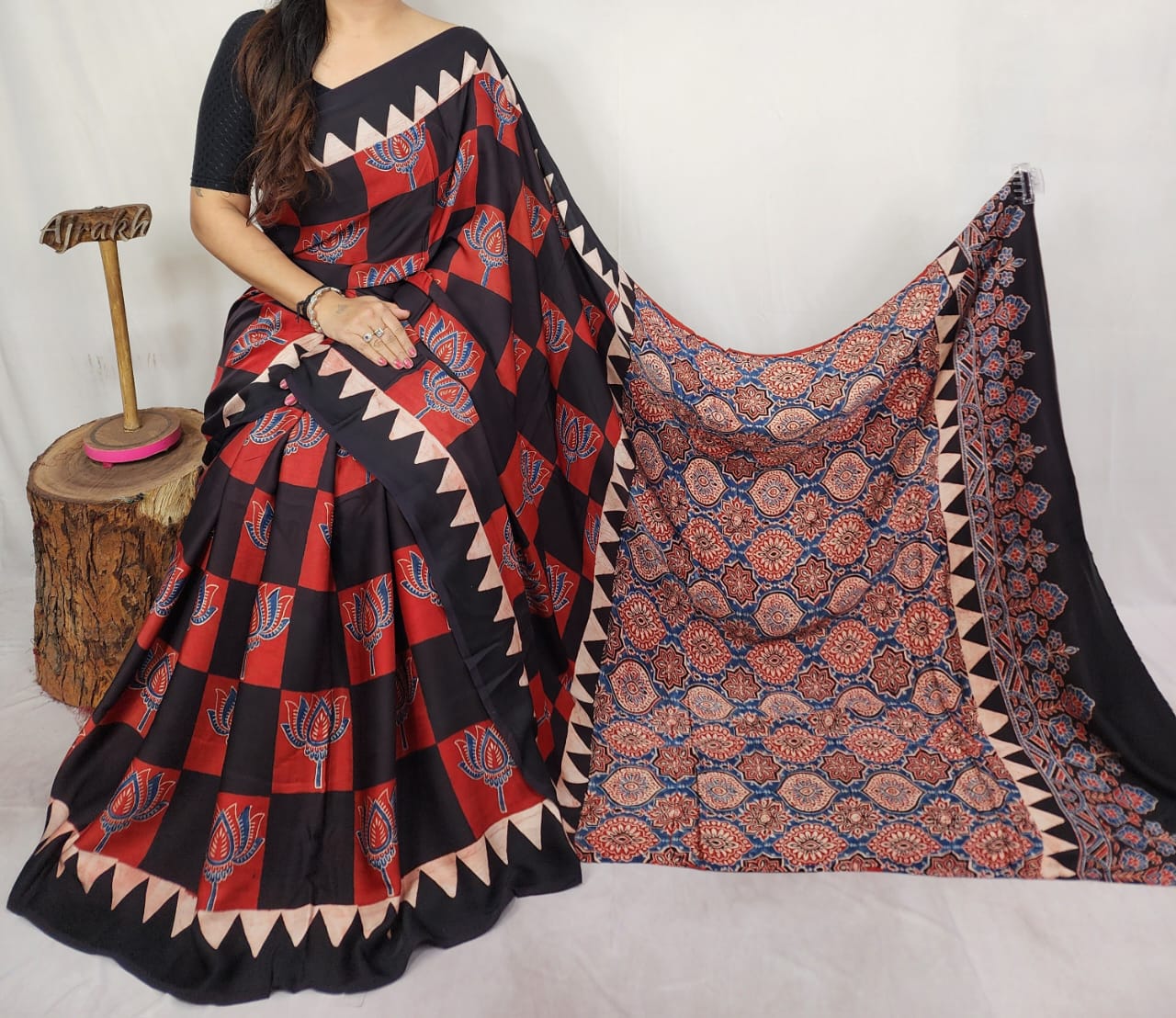 Ajrakh Modal Silk Saree