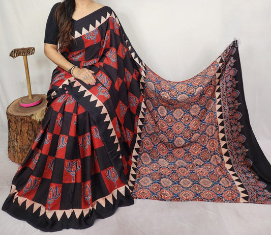 Ajrakh Modal Silk Saree