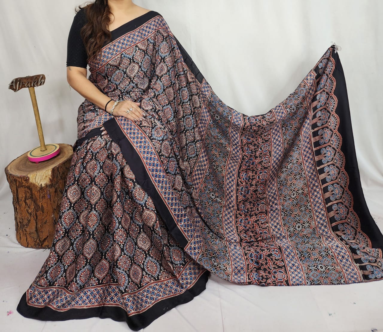 Ajrakh Modal Silk Saree