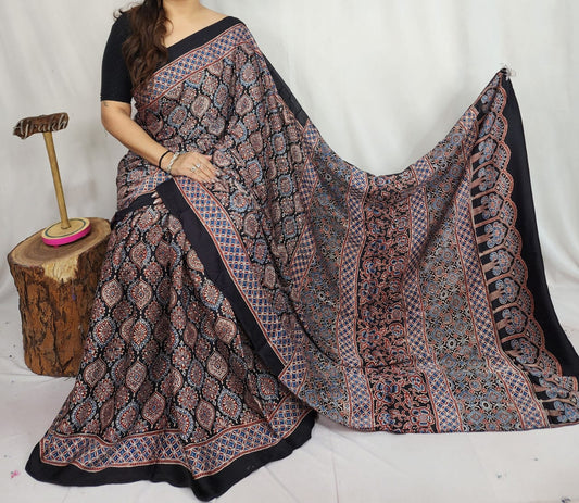 Ajrakh Modal Silk Saree